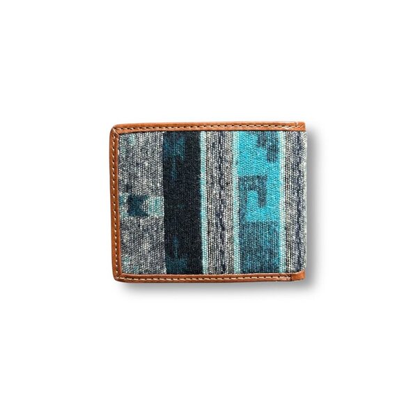 Tony Lama Bifold Wallet Blue Gray Aztec Canvas Leather Western RFID Cowboy NIB - Picture 5 of 7